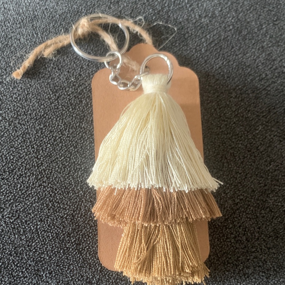 Elegant Cream and Brown Tassel Keychain